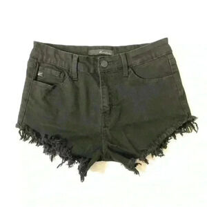 KanCan Black Cut Off Fringe Jean Denim Shorts Size 26